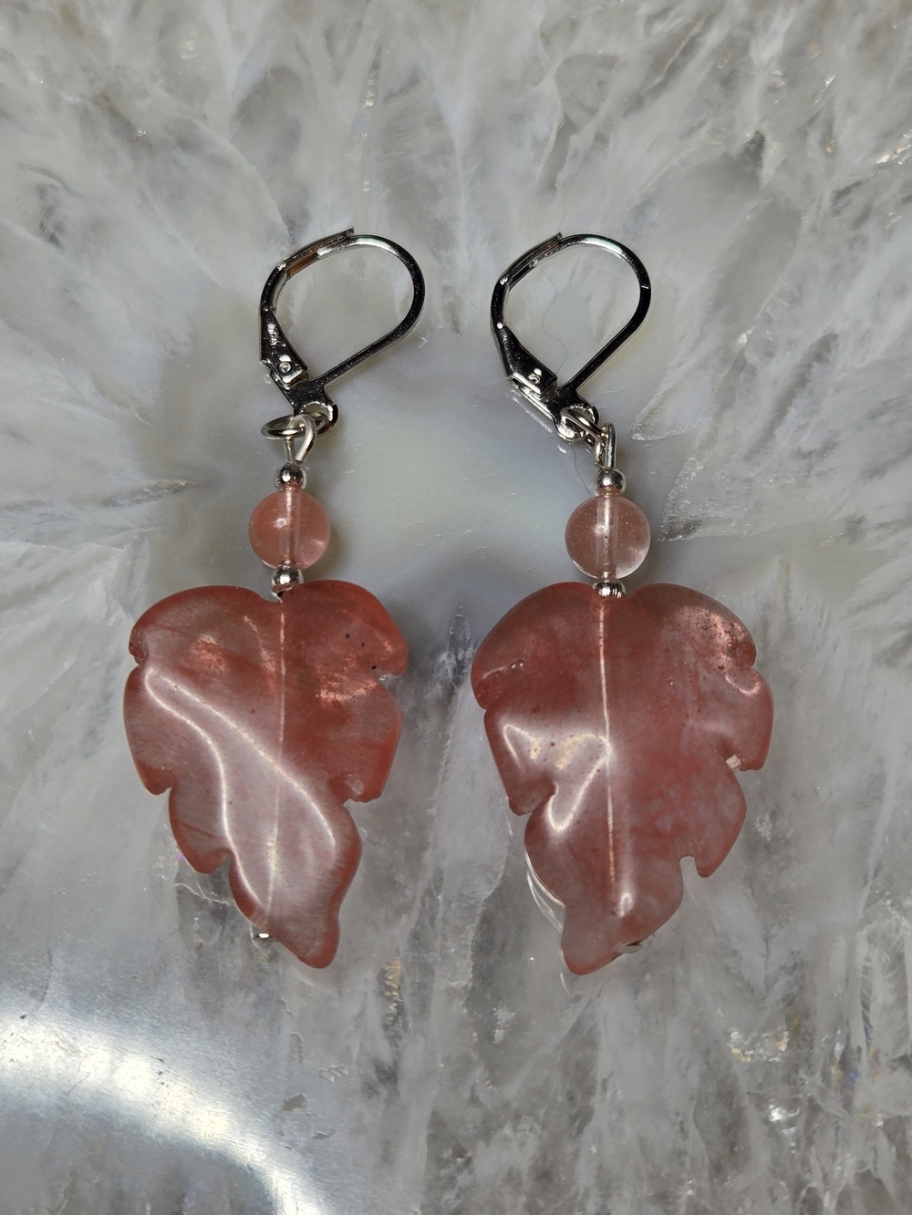 Cherry Quartz Leaf Drop Earrings